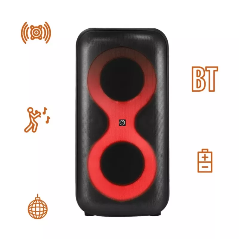 Pārnēsājams mūzikas centrs MANTA SPK0401B100 Bluetooth skaļrunis, 100 W maksimālā jauda, FM radio, karaoke, iebūvēts akumulators, X-BASS