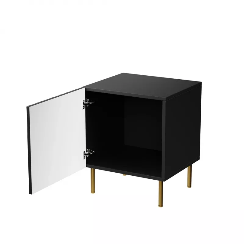 Naktsgaldiņu komplekts 2 gab. cama meble JUNGLE — 53,5×40,5×44 cm, matēts melns MDF/skaidu plātne, zelta kājas