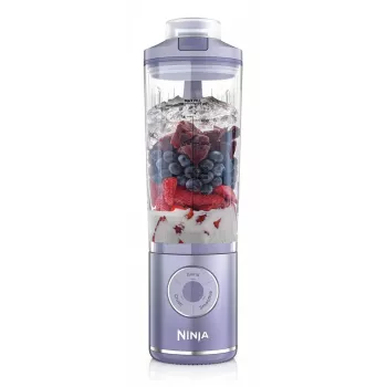 Pārnēsājamais blenderis Ninja BC251EULD — 0,57 L bļoda, akumulators 11,1 V, nerūsējošā tērauda asmeņi, lavandas/caurspīdīgs