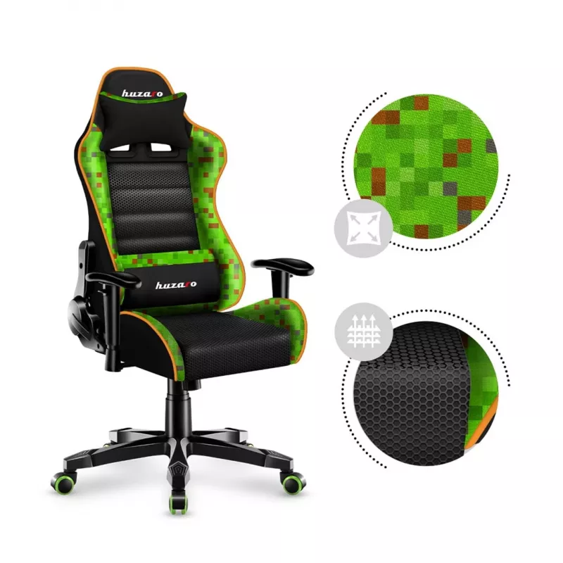Huzaro HZ-Ranger 6.0 Pixel Mesh bērnu spēļu krēsls melns-zaļš