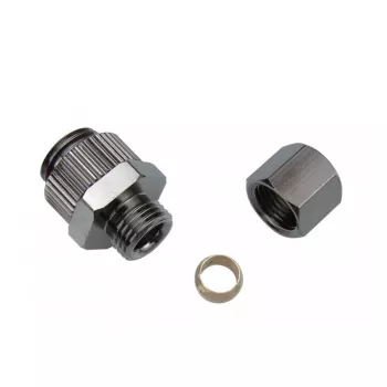 Kompresijas savienotājs vara caurulēm, Koolance NZL-CU06 — 6 mm OD caurulēm uz G 1/4 collu BSPP, sudraba