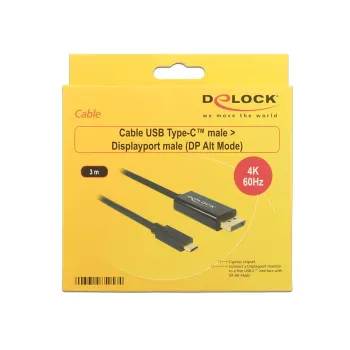 Delock kabelis USB Type-C spraudnis > Displayport spraudnis (DP Alt Mode) 4K 60 Hz 3m melns