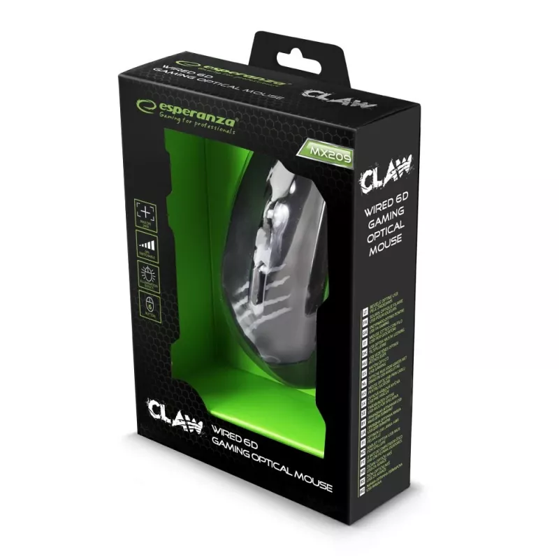 Esperanza EGM209G pele labai rokai, USB Type-A, optiskā, 2400 DPI