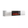 TV skapis cama meble LUXE 1826×345×375 mm balts spīdums ar iebūvētu melnu elektrisko kamīnu (1400–1600 W)