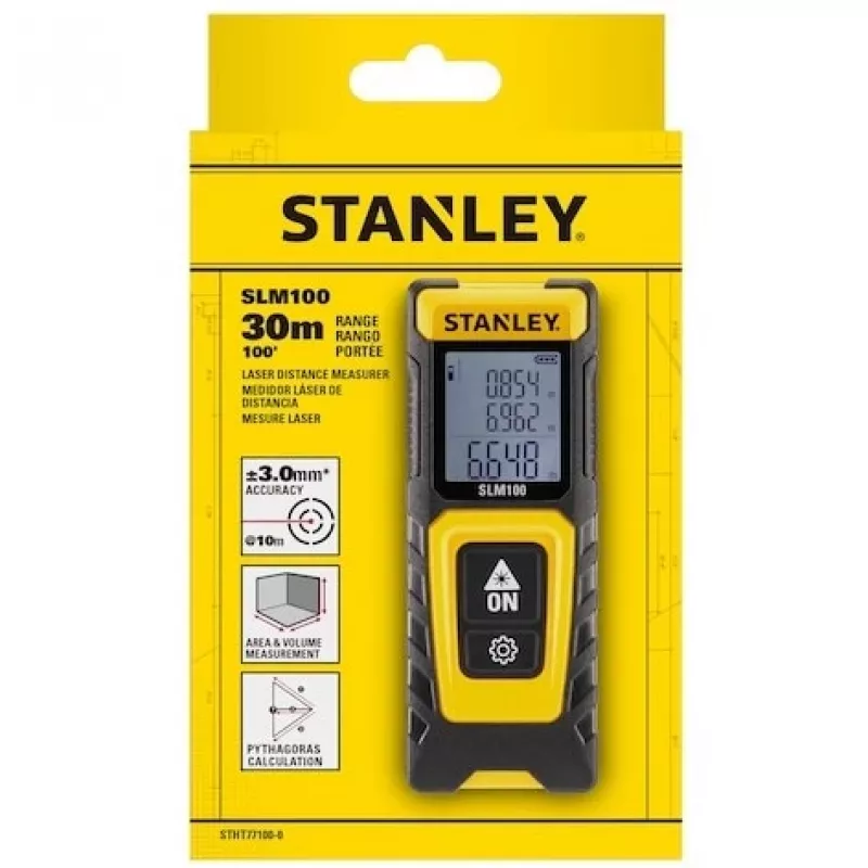 Lāzera attāluma mērītājs STANLEY SLM100 — 30 m diapazons, kompakts rokas mērinstruments