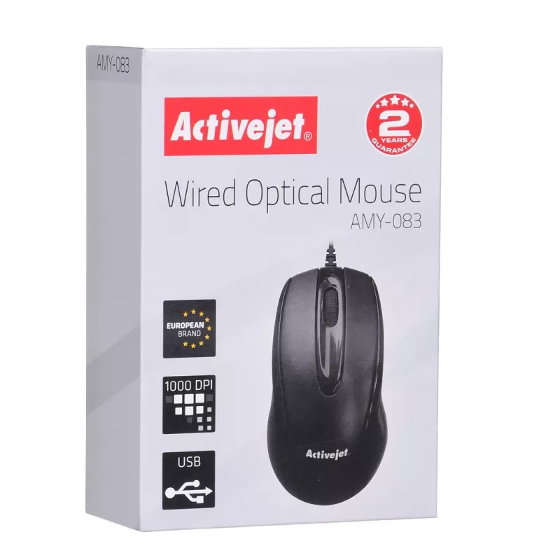 Activejet AMY-083 vadu pele USB (optiskā; 1000 DPI; melna)