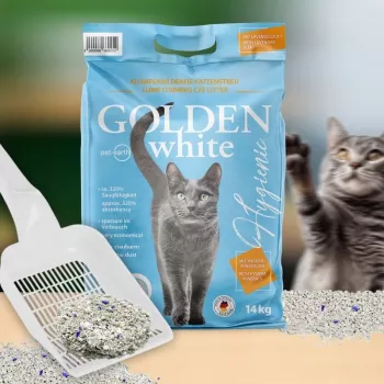 Kaķu pakaiši Golden Grey 14 kg bentonīta kunkuļojoši, lavandas smarža, bezputekļu, nelīp pie ķepām