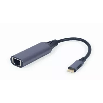 Tīkla adapteris Gembird A-USB3C-LAN-01 Type-C USB 3.2 Gen 1, Gigabit RJ-45, 0,15 m kabelis, metāla korpuss, pelēks/melns