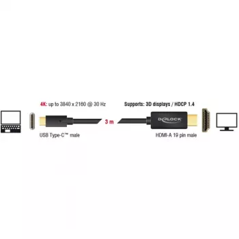 Videokabeļa adapteris DeLOCK 85260 USB Type-C HDMI 3 m Melns
