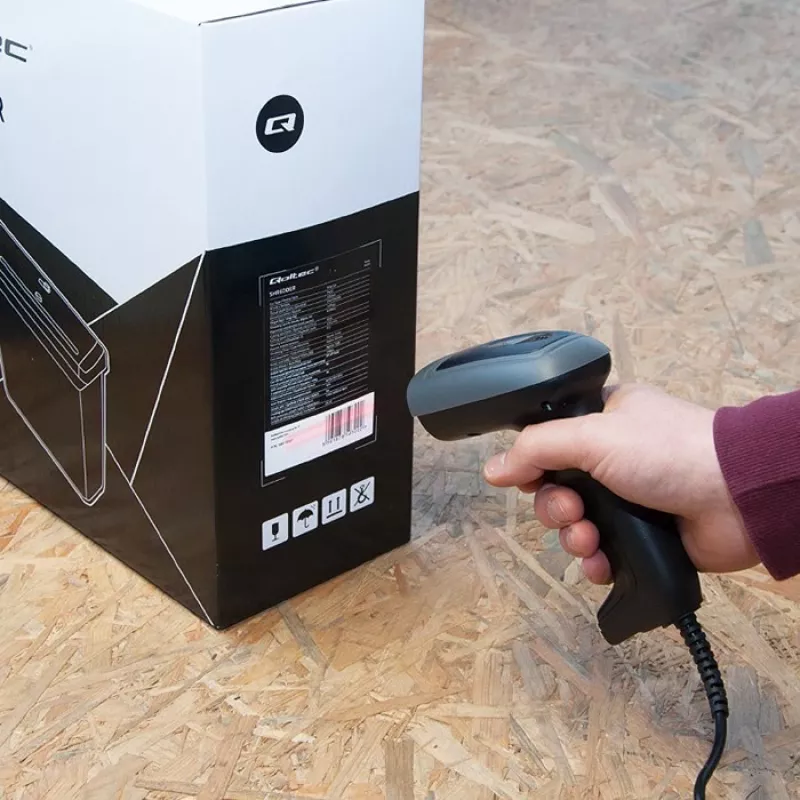 Rokas svītrkodu lasītājs QOLTEC 50863 — 1D/2D skeneris, USB vads, LED sensors, melns, 5V, 1.8 m kabelis