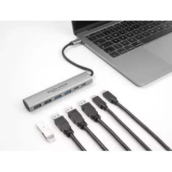 DeLOCK 64232 USB centrmezgls vadu USB 3.2 Gen 1 Type-A Type-C pelēks