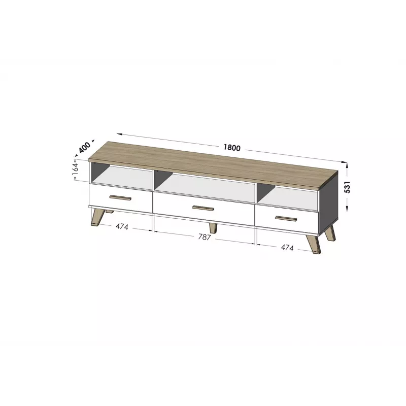 Cama RTV stand LOTTA 180cm Balts + sonoma oak