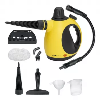 Portatīvais tvaika tīrītājs CLATRONIC DR 3653 — 0.25 L ūdens tvertne, 1050 W, 3,5 bāri, 5 m vads, dzeltens