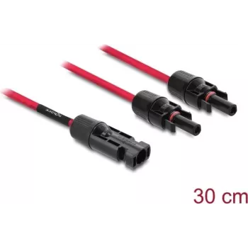 DELOCK saules enerģijas sadalītāja kabelis 1 x spraudnis uz 2 x ligzdām 30 cm sarkans (90707)