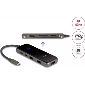 DELOCK USB Type-C 4K HDMI dokstacija ar SD/microSD slotu un PD 3.0 85W (92001)