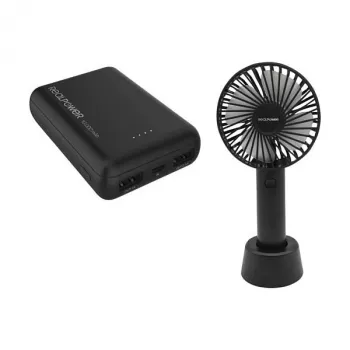 Portatīvais ventilators un power bank RealPower PB-10000 mini HD 10000mAh — mobilais komplekts