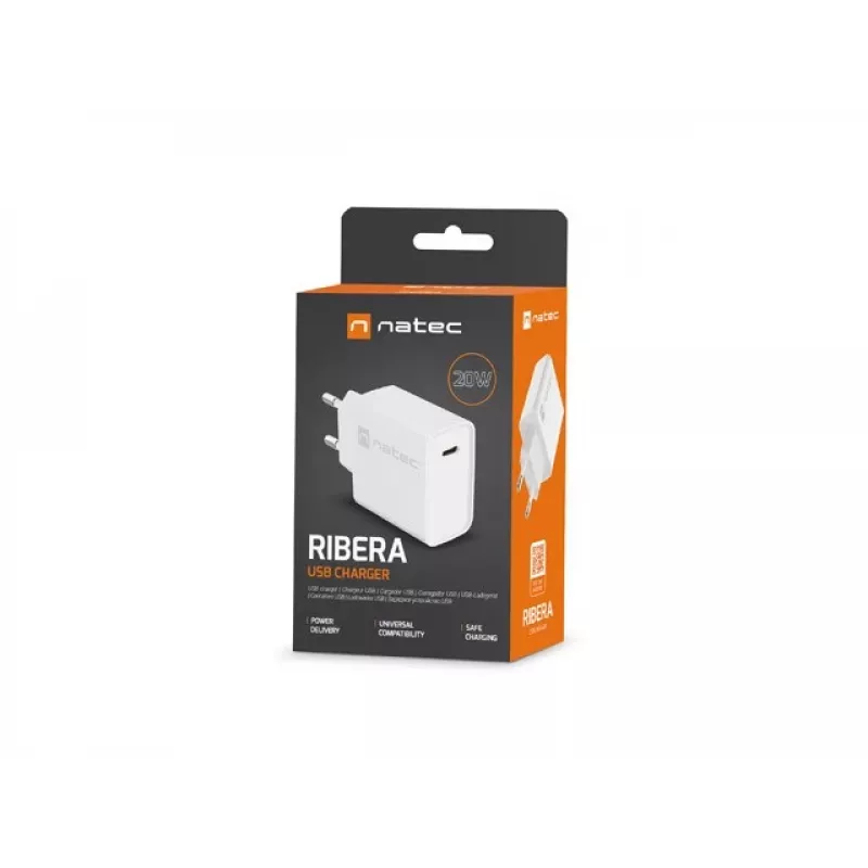 Ātrs lādētājs USB-C NATEC RIBERA 12V 20W Quick Charge 3.0 Balts