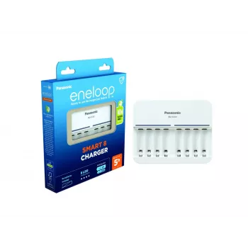 Indoor akumulatoru lādētājs Panasonic BQ-CC63 — lādē 8 AA/AAA, 100–240V, balts