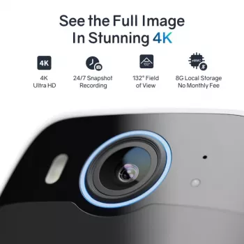 Safemo SC1 SolarCam, 4K UHD video, 8× tālummaiņa, 132° skats, nakts redzamība, Wi-Fi 2,4 GHz, 1,5 W saules panelis, balts
