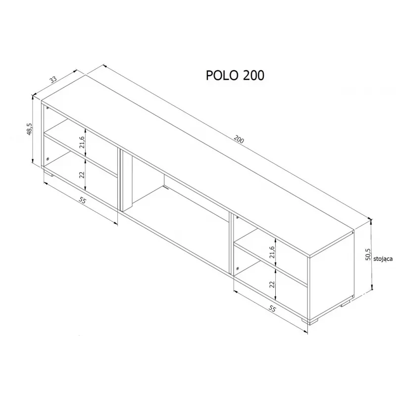 RTV skapis POLO 200x33x50.5 balts + kamīns melns