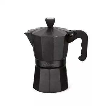 Moka pot Maestro MR-1666-3-BLACK, manuāla alumīnija kafijas kanniņa 3 porcijām, 150 ml, melna