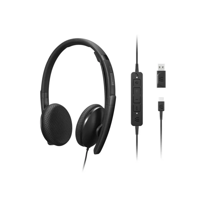 Lenovo 4XD1M45626 vadu austiņas ar mikrofonu, USB Type-C, melnas
