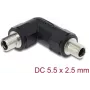 DELOCK 5.5 x 2.5 mm sievišķais-sievišķais līdzstrāvas cilindriskais adapteris ar vītņotu uzmavu, 90° leņķī, melns