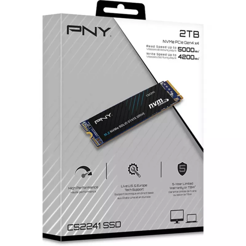 PNY CS2241 2 TB SSD, M.2, NVMe PCIe Gen4 x4, lasīšanas ātrums 5000 MB/s, rakstīšanas ātrums 4200 MB/s