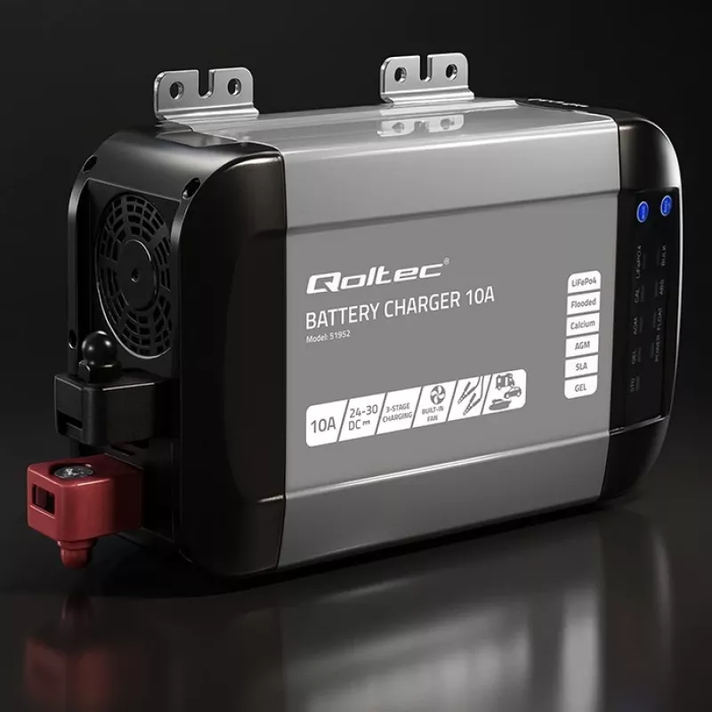 Qoltec 51952 viedais Monolith akumulatoru lādētājs LiFePO4/AGM/GEL/SLA, 10 A, 24 V