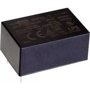 Barošanas bloks Mean Well IRM-02-5, 2 W, AC 110–230 V, maks. 5 W, melns, 22,2×33,7×15 mm