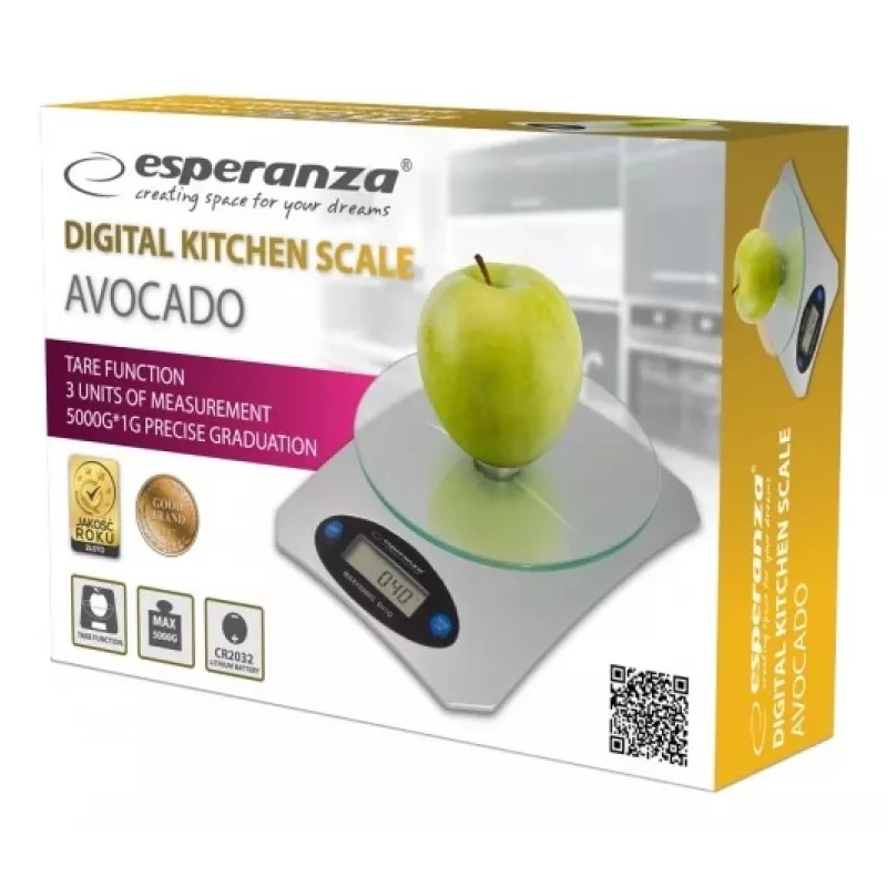 Virtuves svari ESPERANZA Avocado Grey — 5 kg, bambusa platforma, g/lb/oz