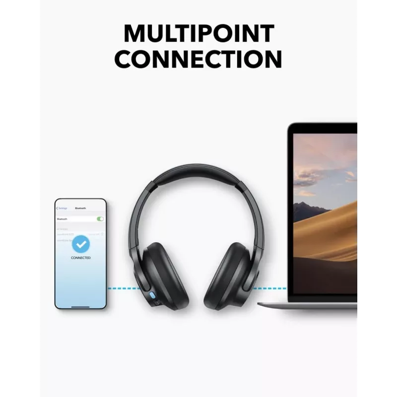 Austiņas Anker Soundcore Q11i, Bluetooth 5.0, līdz 20 h akumulators, iebūvēts mikrofons, tumši pelēka