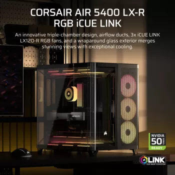Corsair AIR 5400 LX-R RGB iCUE LINK Midi Tornis Melns