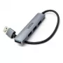 USB centrmezgls Unitek H1208A — 4 porti (1 × USB 3.2 Gen 1 Type-A, 3 × USB 2.0), alumīnija korpuss, pelēks, 0,20 m kabelis