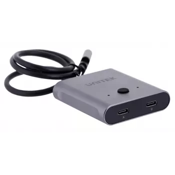 Docking stacija Unitek D1078A — USB-C centrmezgls, 2x USB-C ieeja, 1x USB-C izeja, 100 W PD, 4K atbalsts, 3480×2160 max, pelēks