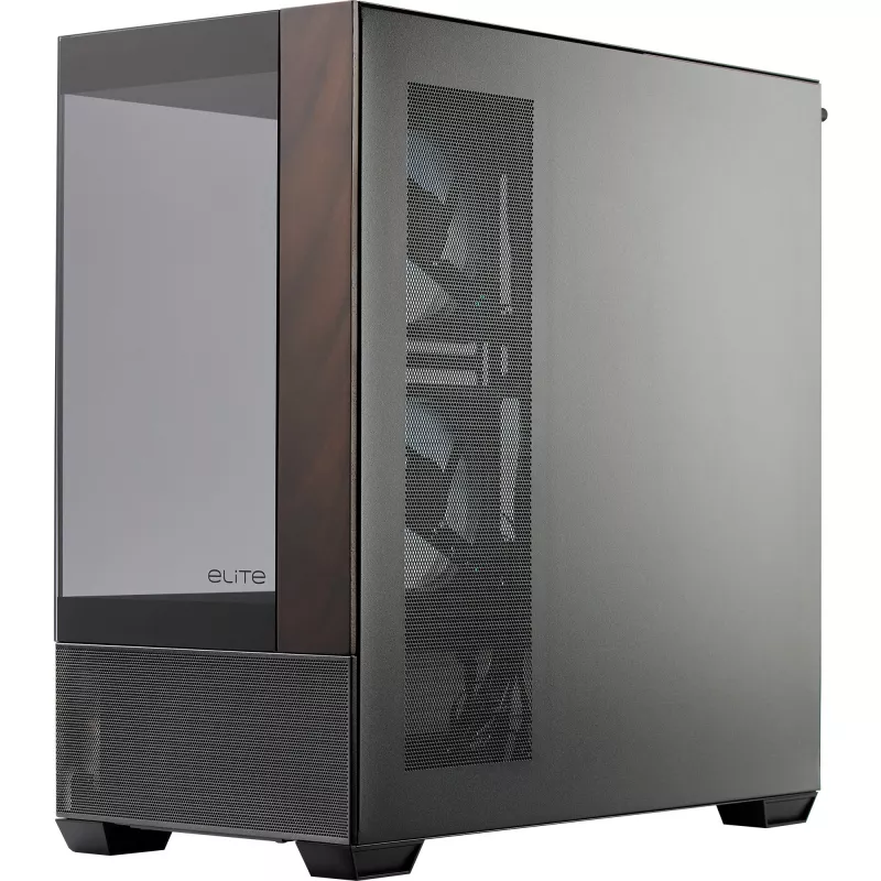 Cooler Master Elite 690 korpuss, Midi-Tower, ATX, rūdīts stikls - 4x ARGB ventilators, koks, melns
