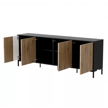 Kumode cama meble MERCI 200 x 40 x 74 cm — melna/artisan ozols, skaidu plātne