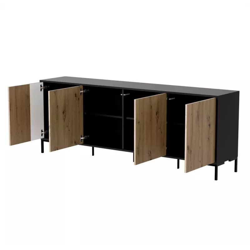 Kumode cama meble MERCI 200 x 40 x 74 cm — melna/artisan ozols, skaidu plātne