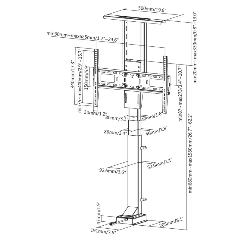 Maclean MC-866 elektriskais TV pacēlājs 37-65 collu televizoriem (94-165,1 cm), ar pulti, VESA līdz 600×400, līdz 50 kg, melns