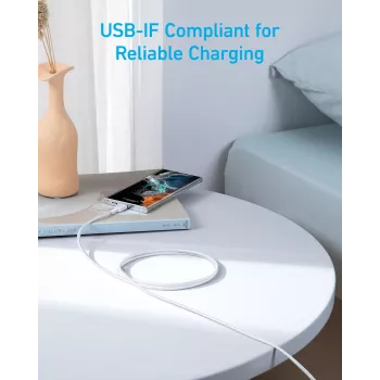 USB-C uz USB-C kabelis Anker 322 — 1,8 m, balts