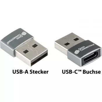 Good Connections Adapter USB 2.0 Kontaktdakša A uz USB-C Ligzda Alumīnija Korpuss Pelēks (USB-AD203)