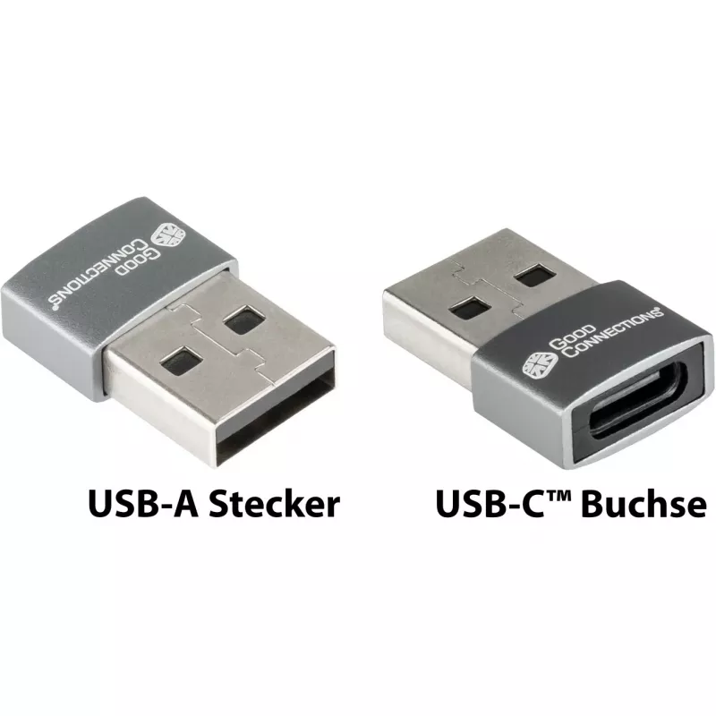 Good Connections Adapter USB 2.0 Kontaktdakša A uz USB-C Ligzda Alumīnija Korpuss Pelēks (USB-AD203)