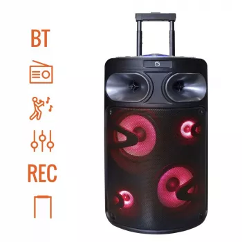 Pārnēsājams Bluetooth karaoke skaļrunis MANTA SPK0803B140 140W, ar akumulatoru, MIC/USB/microSD, FM, ekvalaizers, riteņi