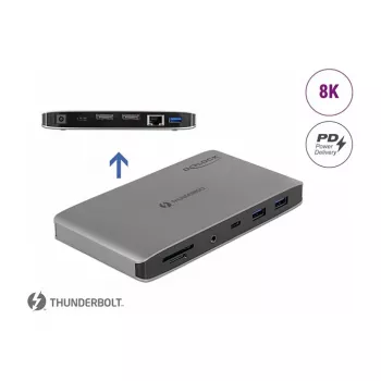 Docking stacija DeLOCK Thunderbolt 3 8K Dual DisplayPort USB LAN SD Audio PD 3.0