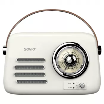 Pārnēsājamais radio SAVIO RS-02 — analogais FM uztvērējs, Bluetooth 5.3, USB barošana, 3 W, balts