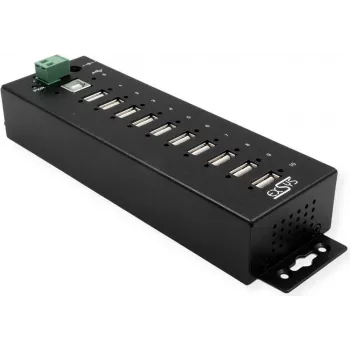 USB centrmezgls Exsys EX-1170HMVS 10-portu metāla DIN-sliežu ar 15 kV ESD aizsardzību