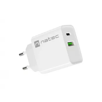 Sienas lādētājs NATEC RIBERA 12V 20W USB-C PD 3.0 + USB-A Samsung AFC Balts
