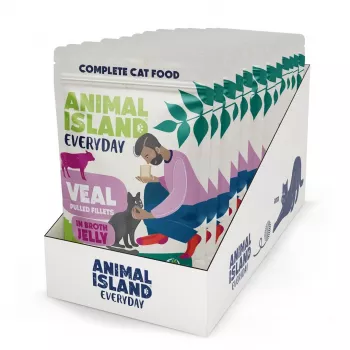 Slapjā barība kaķiem animal island Everyday Jelly Teļš — 12 x 85 g paciņas, pieaugušiem kaķiem, bez cukura/sojas/glutēna