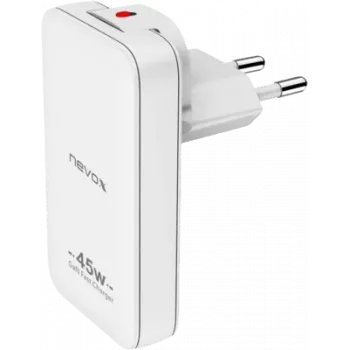 nevox 45 W Dual Slim GaN USB-C/USB uzlādes bloks, EU/US, balts (2479)
