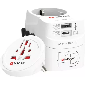 Ceļojumu kontaktligzdu adapteris SKROSS 1.302474 EU/FR/USA/UK/AU, 100–250 V AC, 7 A, USB 45 W